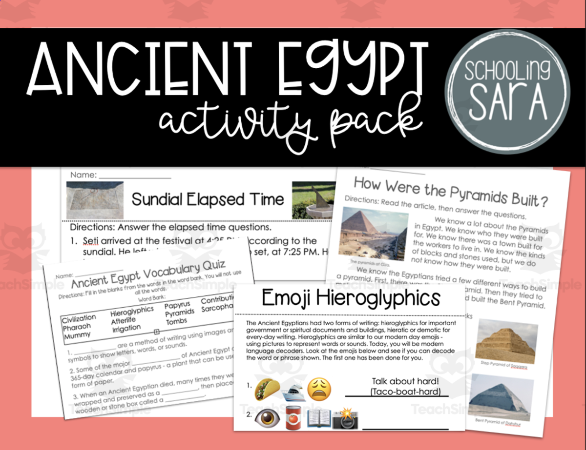 An educational teaching resource from SchoolingSara entitled Ancient Egypt Activity Pack - VA SOL Aligned downloadable at Teach Simple.
