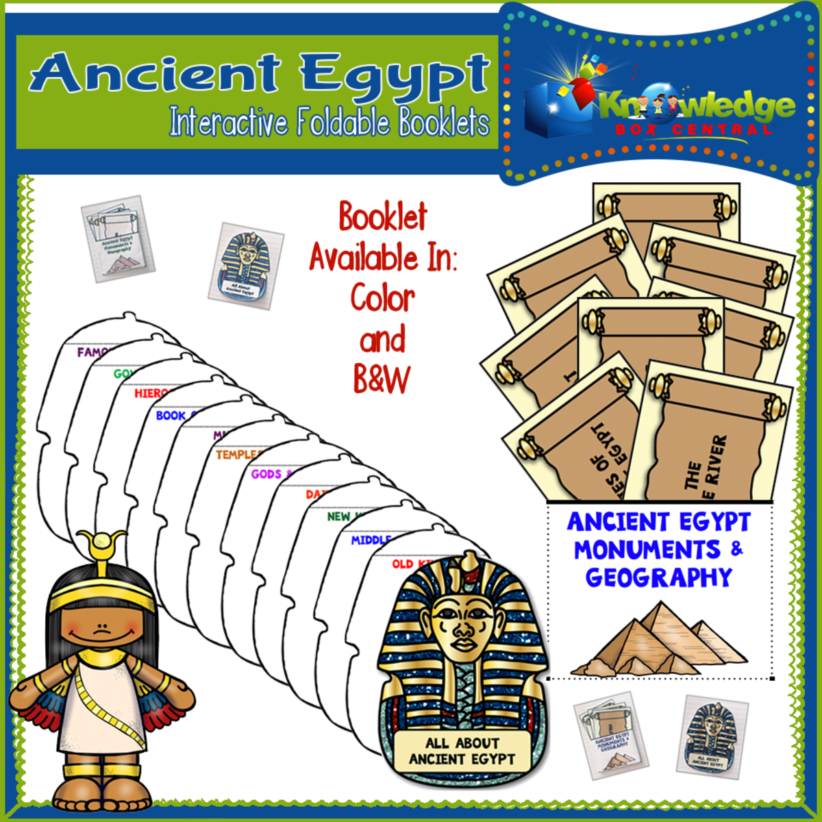 An educational teaching resource from Knowledge Box Central entitled Ancient Egypt Interactive Foldable Booklets - EBOOK downloadable at Teach Simple.