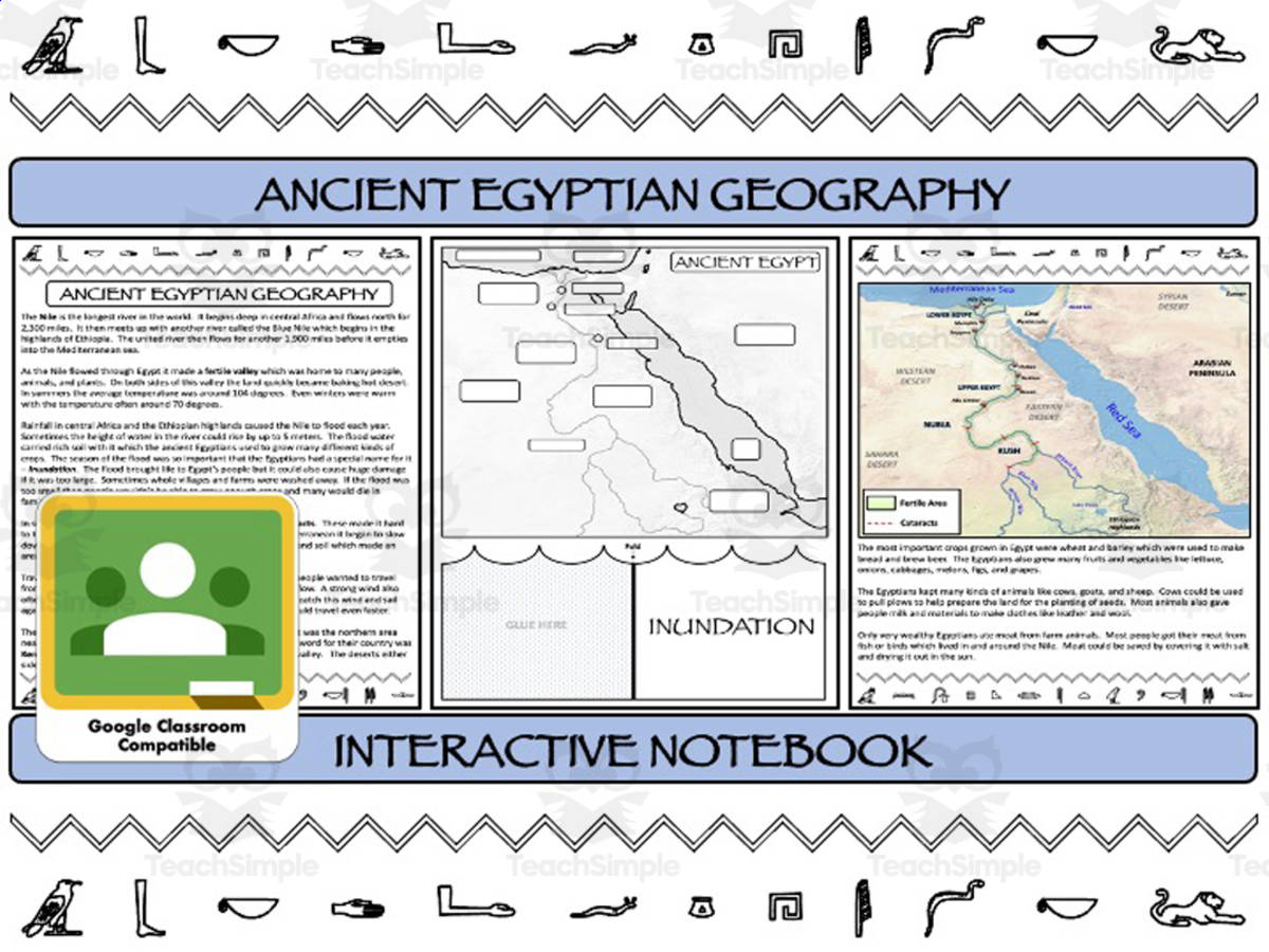 An educational teaching resource from Mr Gray History entitled Ancient Egyptian Geography Interactive Notebook downloadable at Teach Simple.