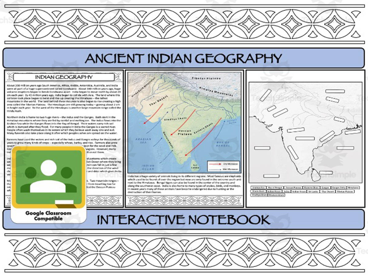An educational teaching resource from Mr Gray History entitled Ancient Indian Geography Interactive Notebook downloadable at Teach Simple.