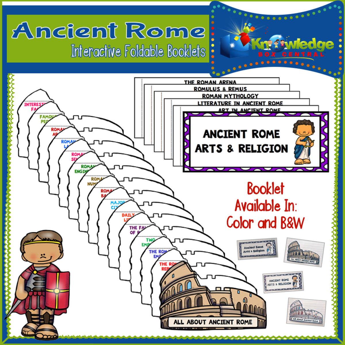 An educational teaching resource from Knowledge Box Central entitled Ancient Rome Interactive Foldable Booklets - EBOOK downloadable at Teach Simple.