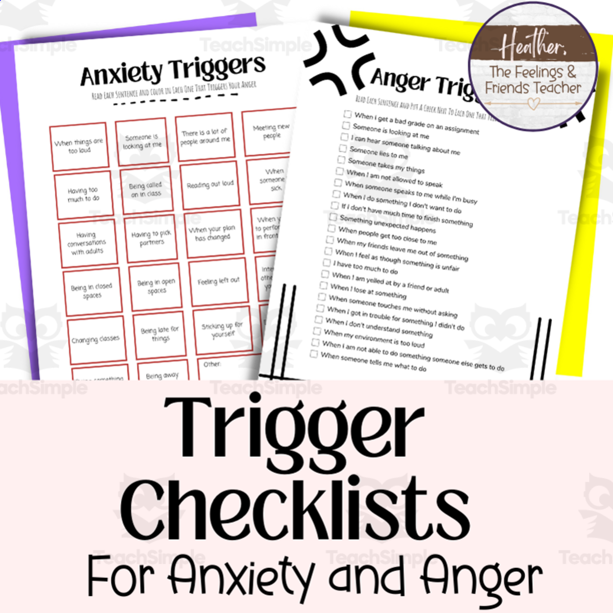 An educational teaching resource from The Feelings and Friends Teacher entitled Anger and Anxiety Trigger Assessment With Safety Plan downloadable at Teach Simple.