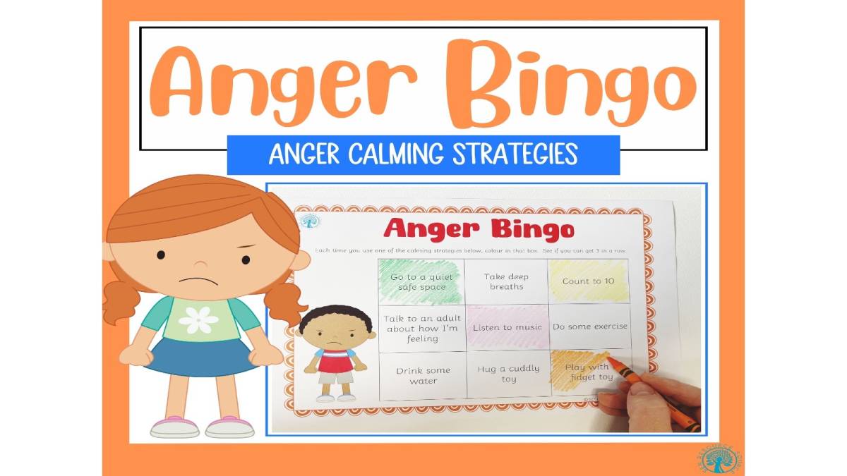 An educational teaching resource from SEN Resource Source entitled Anger and Calming Strategies Bingo Board downloadable at Teach Simple.