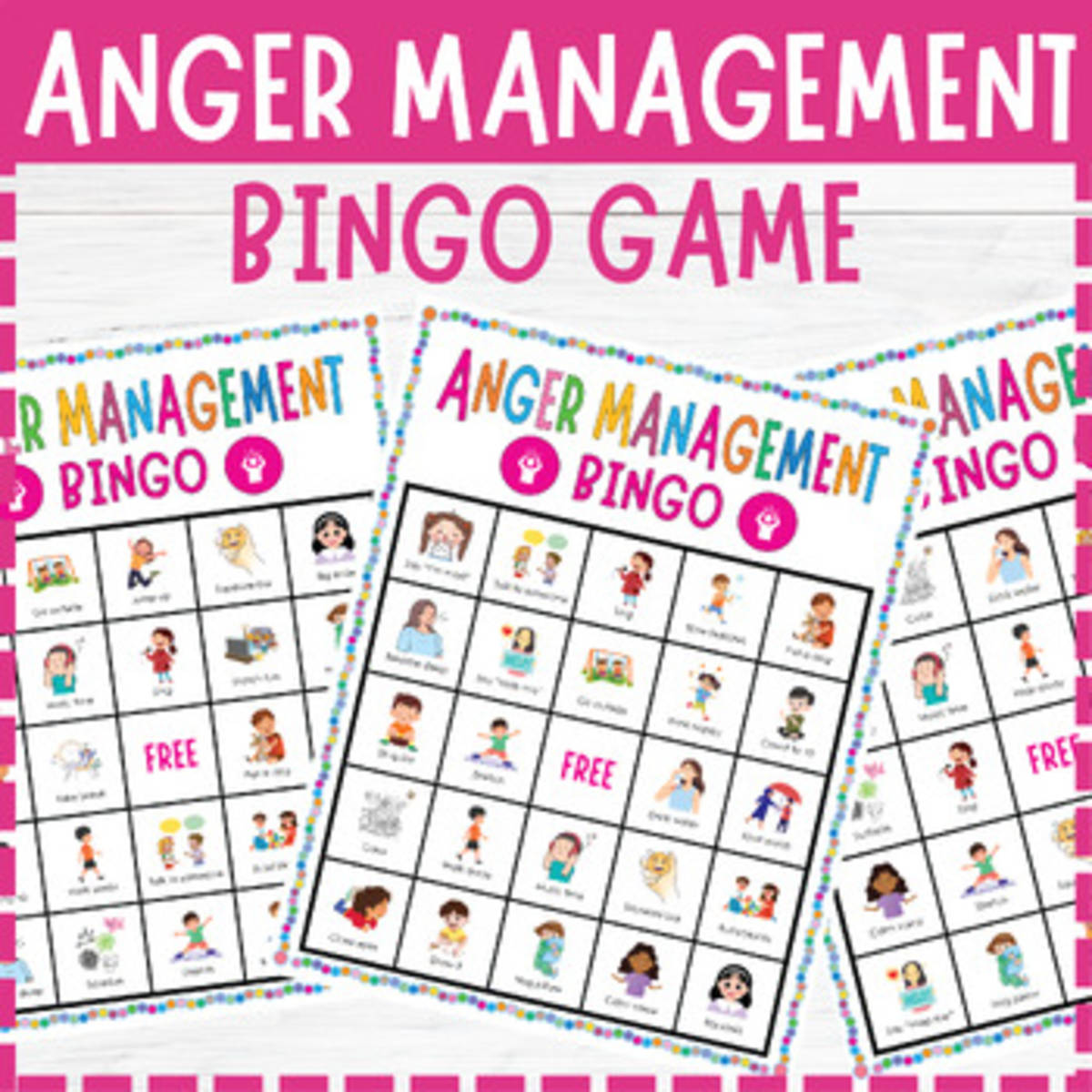 An educational teaching resource from Perfect_Printables entitled Anger Management Bingo, self-control, stress self-regulation activity downloadable at Teach Simple.