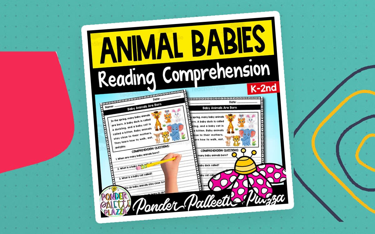 An educational teaching resource from Ponder Palette Plazza entitled Animal Babies - Reading Comprehension + Solution downloadable at Teach Simple.