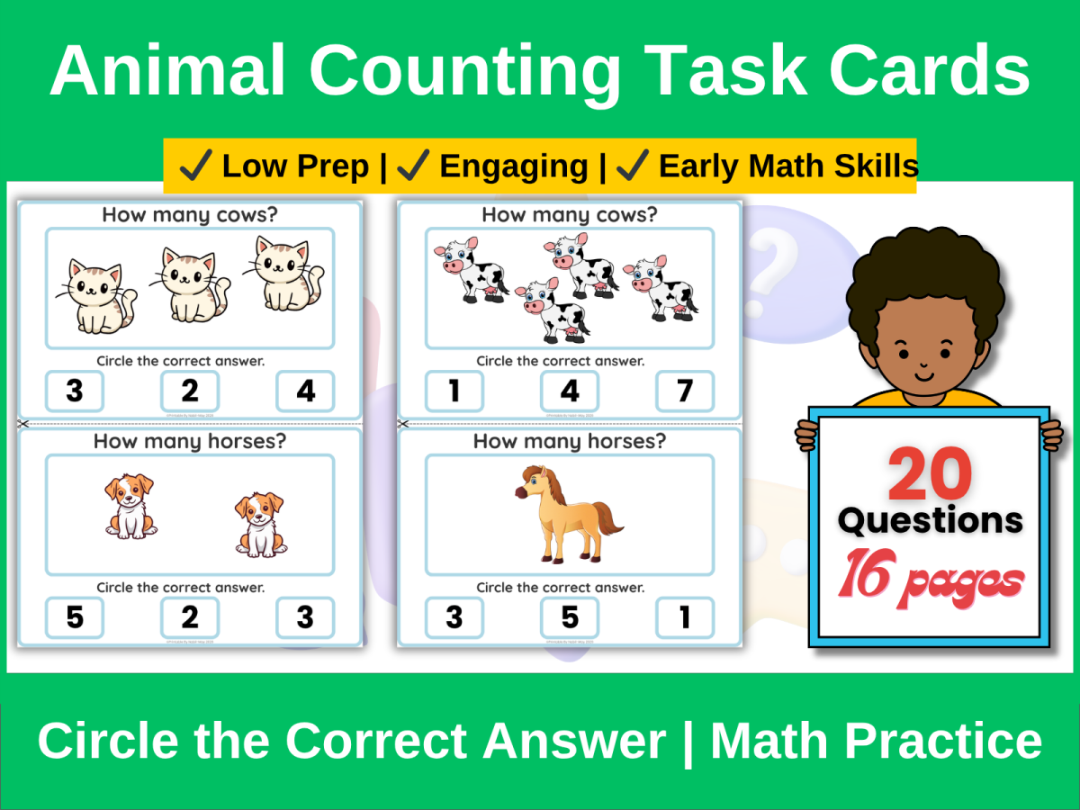 An educational teaching resource from printable_by_nabil entitled Animal Counting Task Cards | Circle the Answer Math Activity downloadable at Teach Simple.