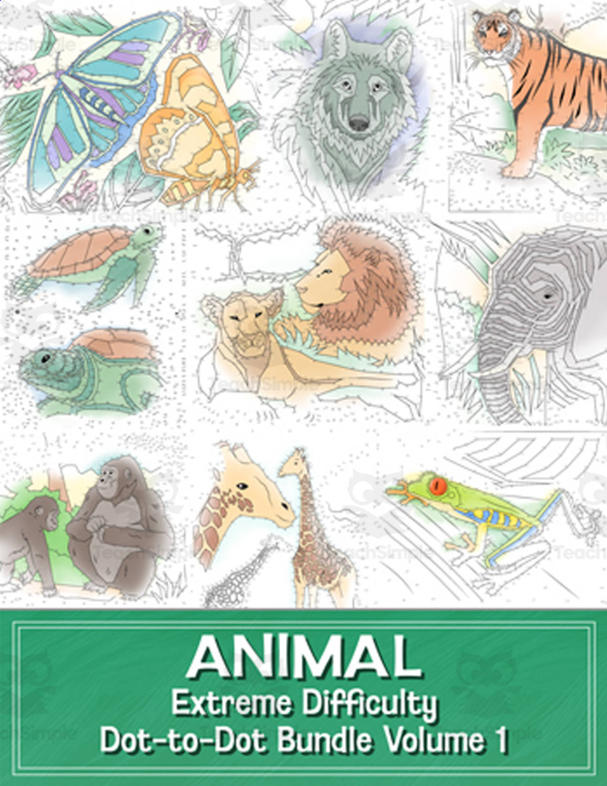 An educational teaching resource from Tim's Printables entitled Animal Extreme Difficulty Dot-to-Dot Bundle (12 Printable Puzzles!) downloadable at Teach Simple.