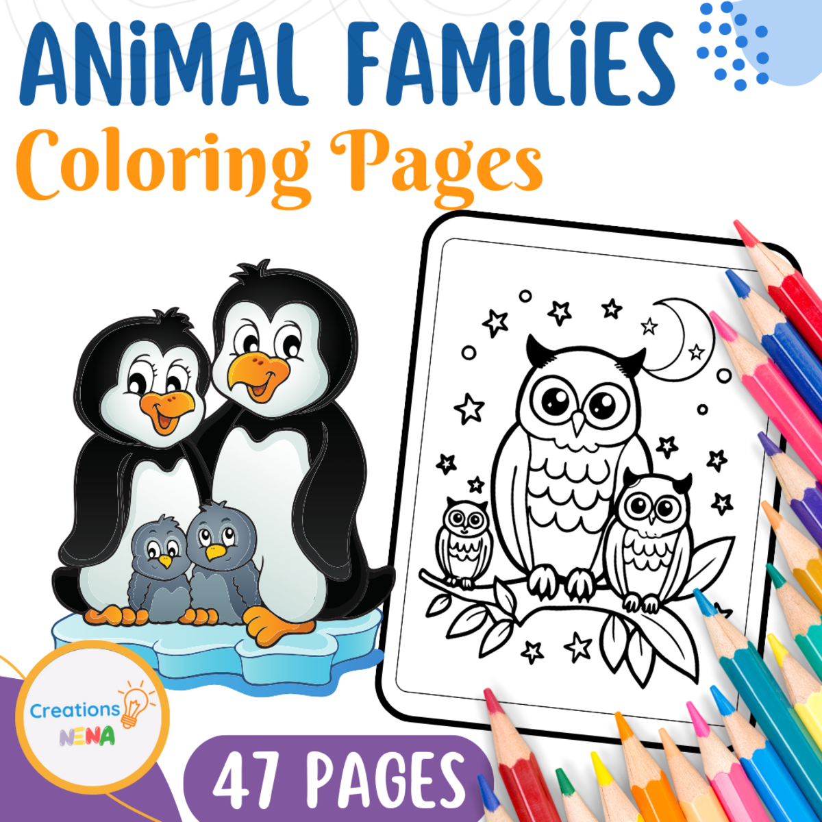 An educational teaching resource from Nena Creations entitled Animal Families Printable Coloring Pages. downloadable at Teach Simple.