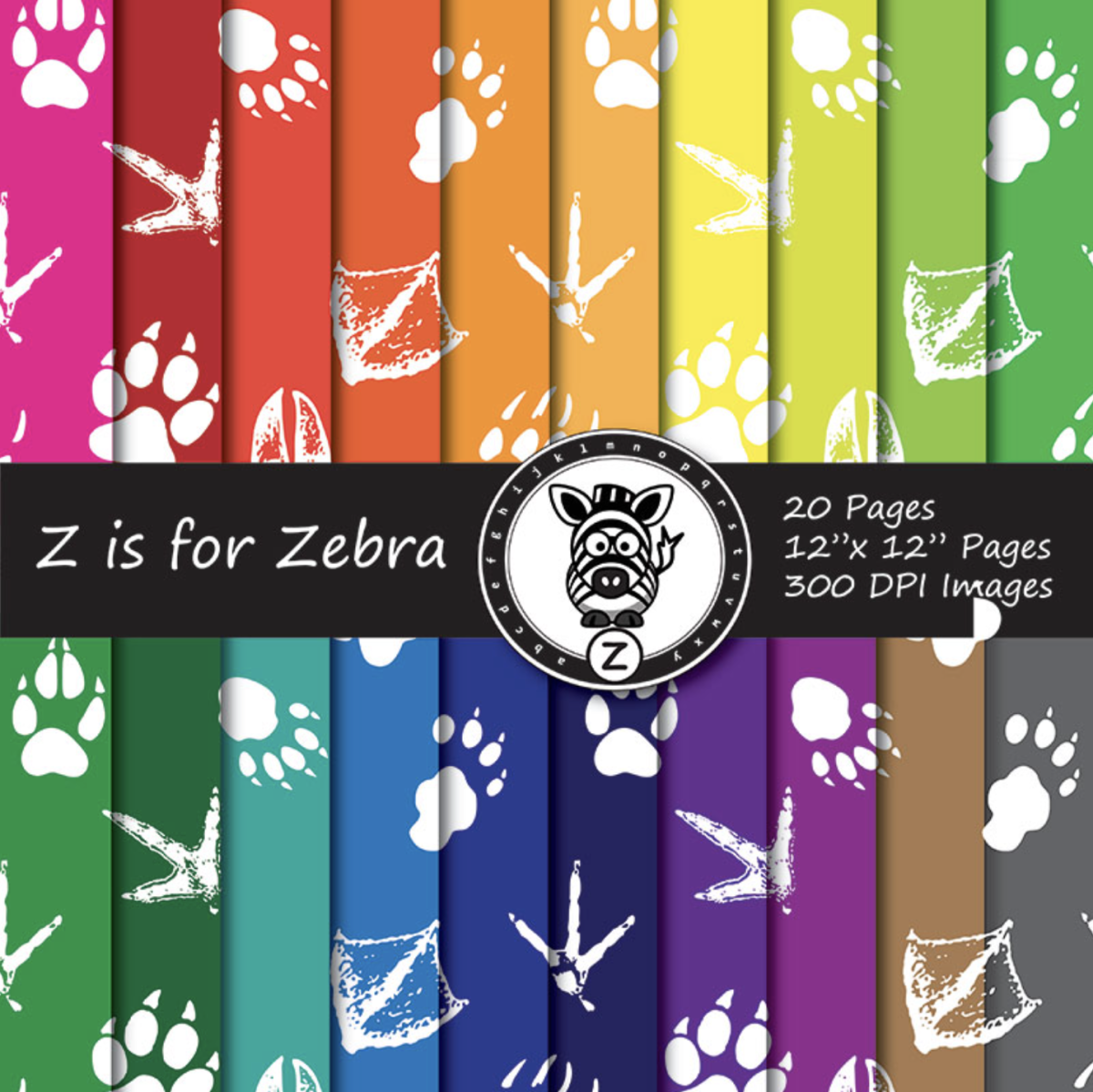 An educational teaching resource from Z is for Zebra entitled Animal Foot Prints Digital Paper Pack 3 downloadable at Teach Simple.