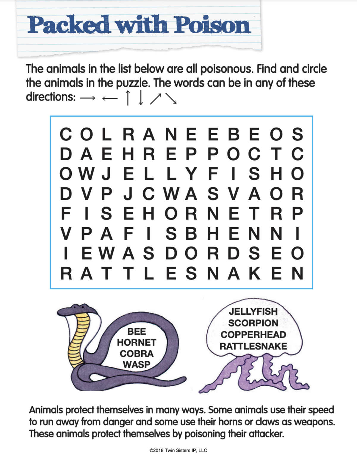 An educational teaching resource from Twin Sisters Digital Media entitled Animal Lovers Word Search Activities downloadable at Teach Simple.