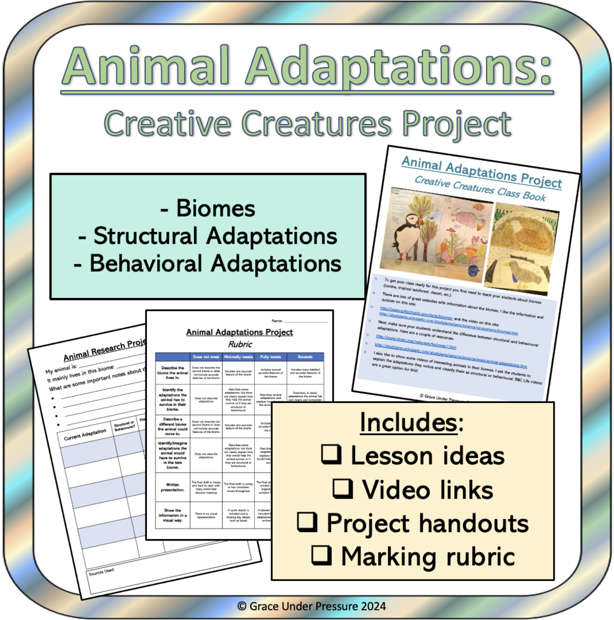An educational teaching resource from Grace Under Pressure entitled Animal Project: Creative Creatures - Biomes, Structural, and Behavioral Adaptations downloadable at Teach Simple.