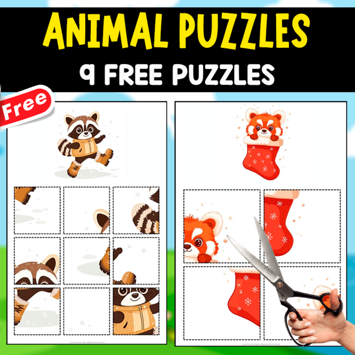 An educational teaching resource from EDITORIAL LAURA EDUCA entitled ANIMAL PUZZLES | 9 FUNNY PUZZLES FOR KIDS_J downloadable at Teach Simple.