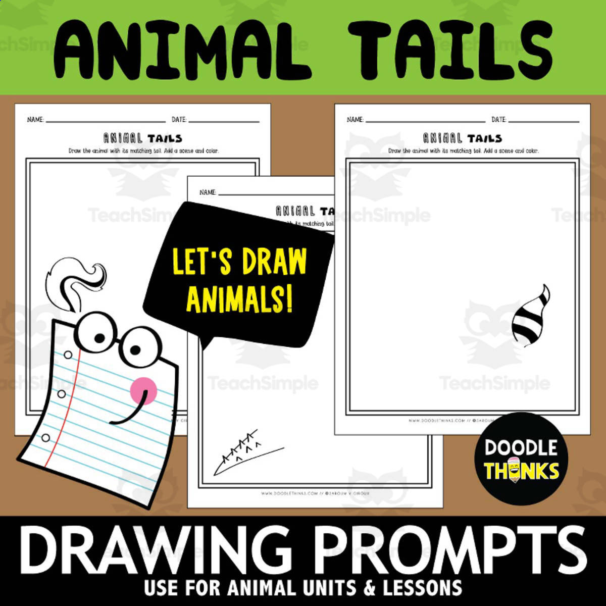 An educational teaching resource from Doodle Thinks entitled Animal Tails Drawing Prompts | Imaginative Finish-the-Picture Art downloadable at Teach Simple.