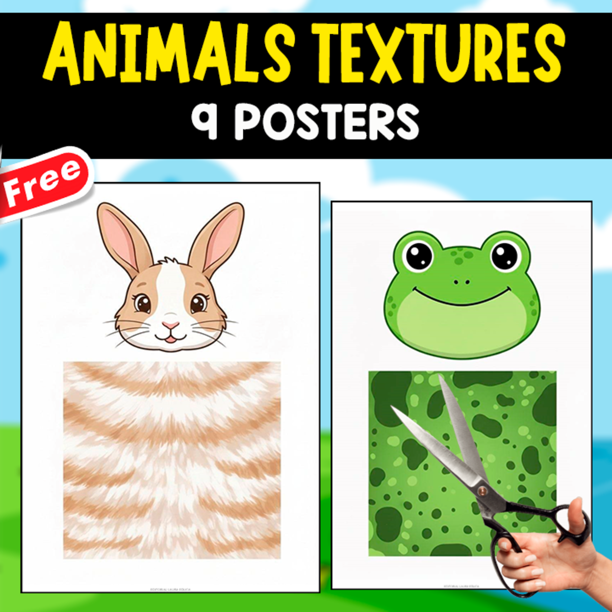An educational teaching resource from EDITORIAL LAURA EDUCA entitled ANIMAL TEXTURES | 9 POSTERS downloadable at Teach Simple.