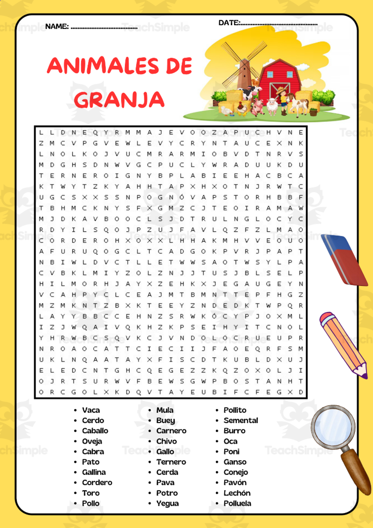 Animales de Granja: Sopa de Letras | Ficha de Actividad Imprimible preview