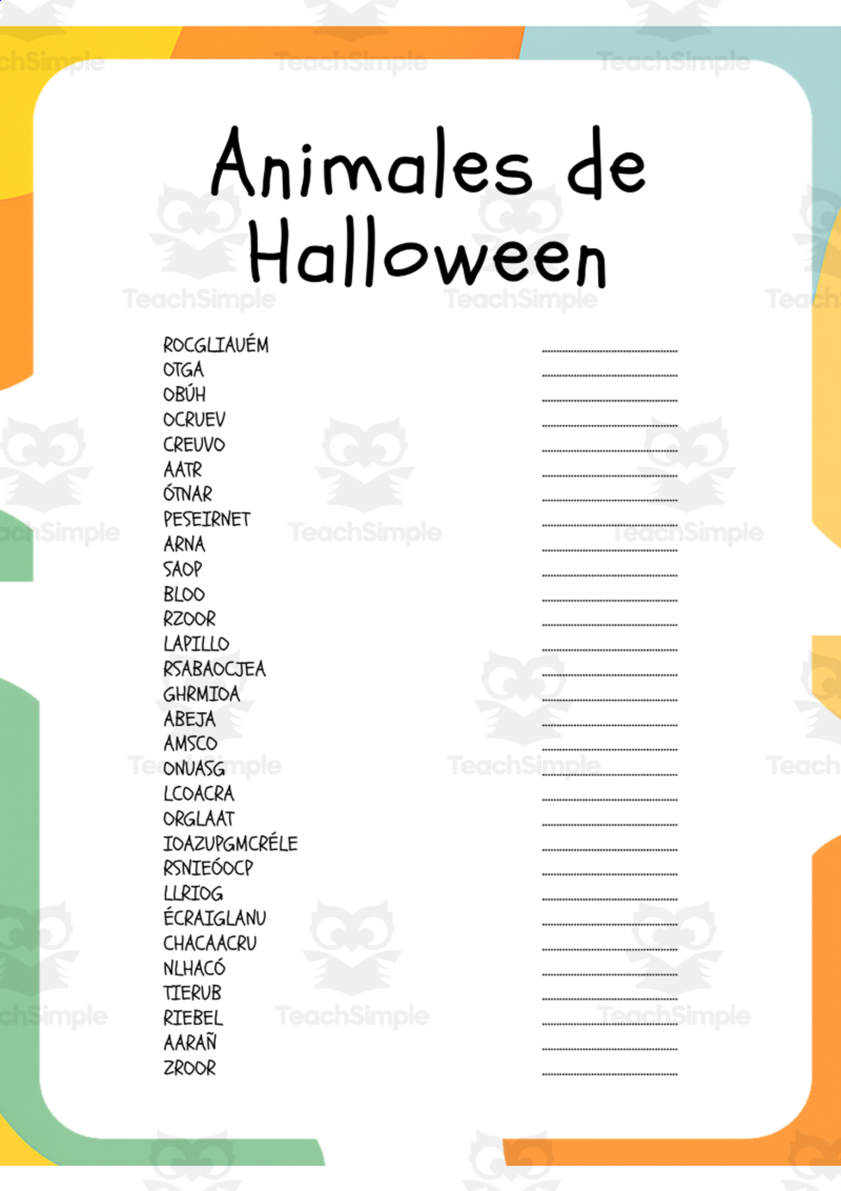 Animales de Halloween: Sopa de Letras y Palabras Desordenadas preview