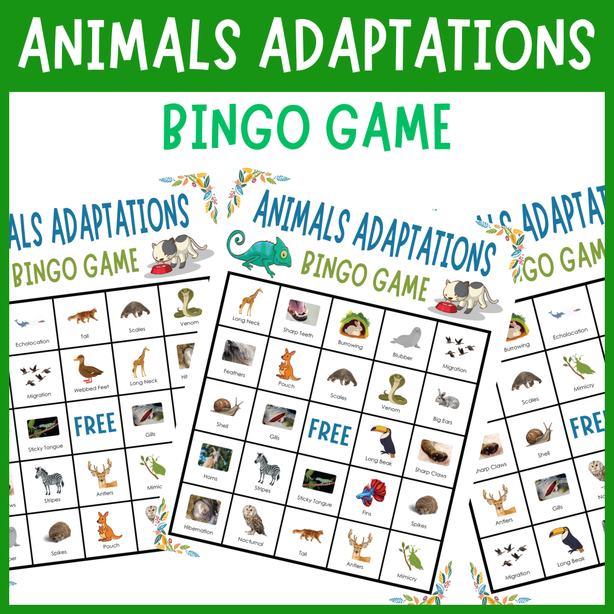 An educational teaching resource from The Clever Llama entitled Animals Adaptations Bingo Nature Ecosystems Life Science Vocabulary downloadable at Teach Simple.