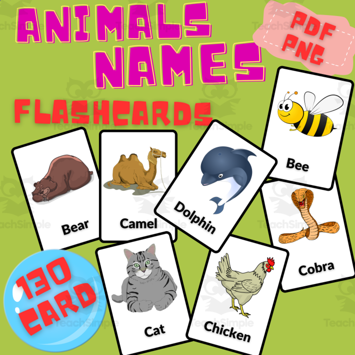 An educational teaching resource from Homeschoolingprints entitled Animals Names Flashcards Set In English - ESL Classroom Labels downloadable at Teach Simple.