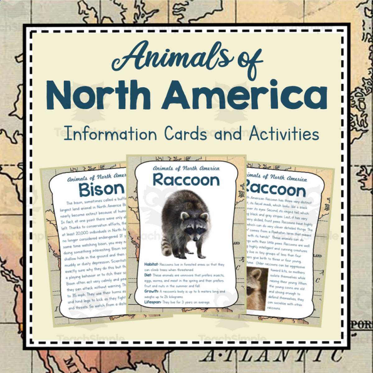 An educational teaching resource from Simply Schoolgirl entitled Animals of North America |  North America Unit  | Geography Bundle downloadable at Teach Simple.