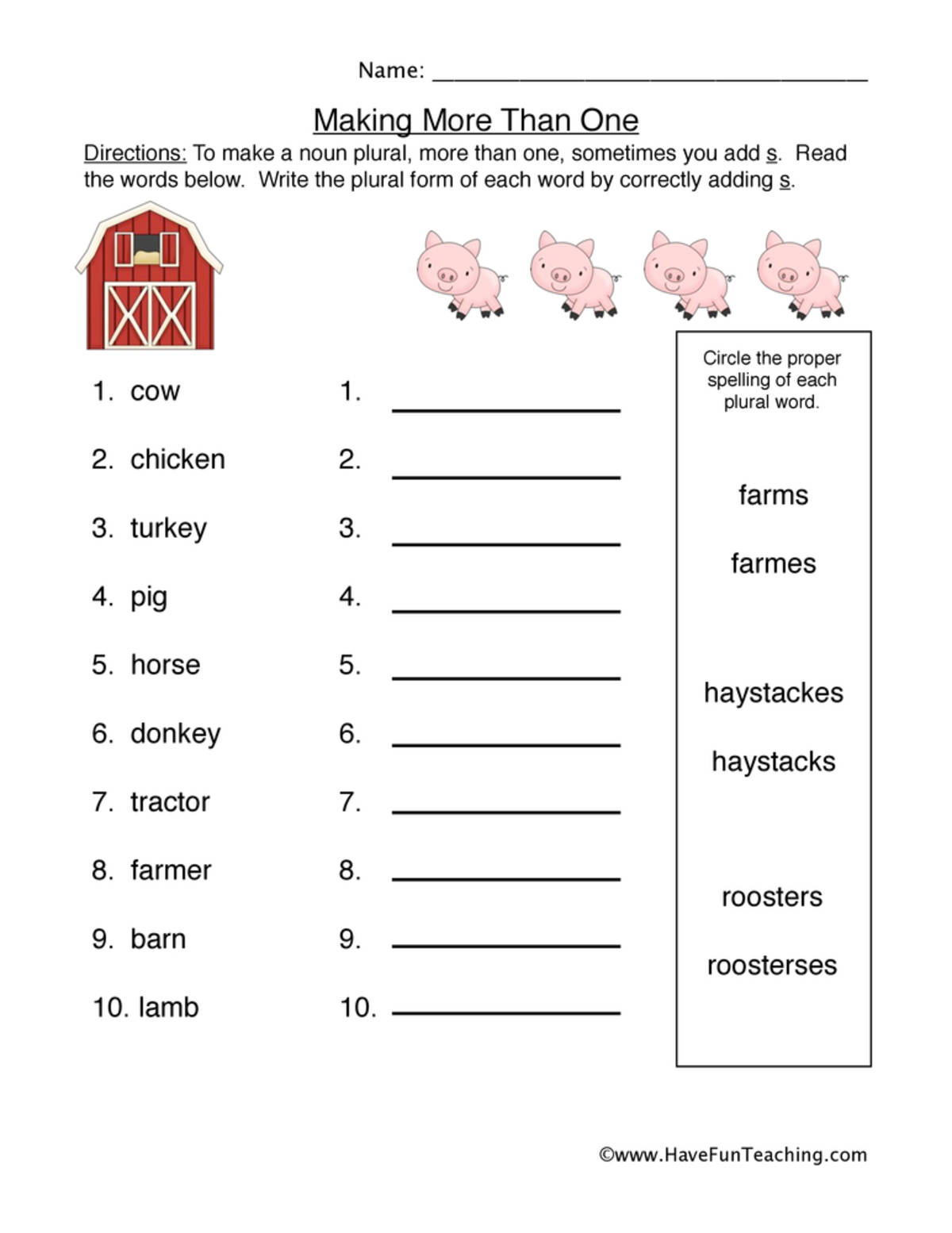 An educational teaching resource from Have Fun Teaching entitled Animals Plurals Worksheet downloadable at Teach Simple.