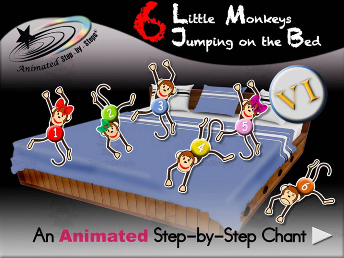 An educational teaching resource from Bloom Resources entitled Animated Chant: 6 Little Monkeys Jumping VI downloadable at Teach Simple.