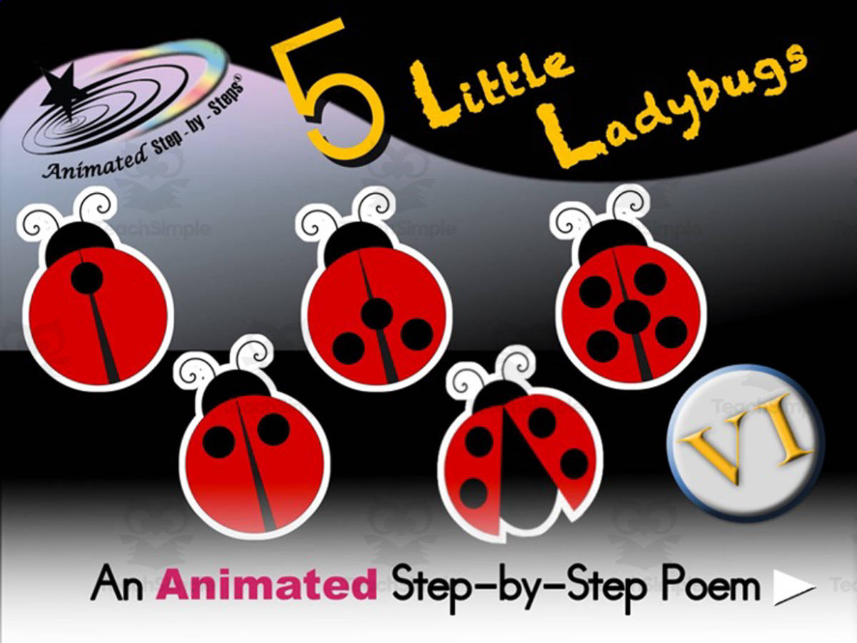 An educational teaching resource from Bloom Resources entitled Animated Poem: 5 Little Ladybugs VI downloadable at Teach Simple.