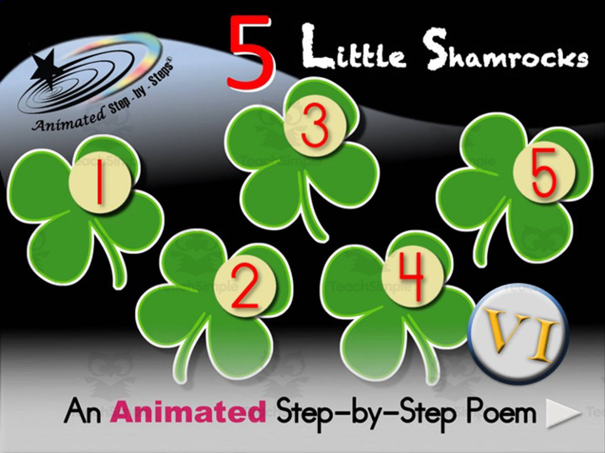 An educational teaching resource from Bloom Resources entitled Animated Poem: 5 Little Shamrocks VI downloadable at Teach Simple.