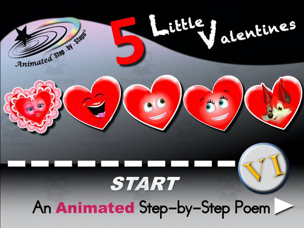 An educational teaching resource from Bloom Resources entitled Animated Poem: 5 Little Valentines VI downloadable at Teach Simple.