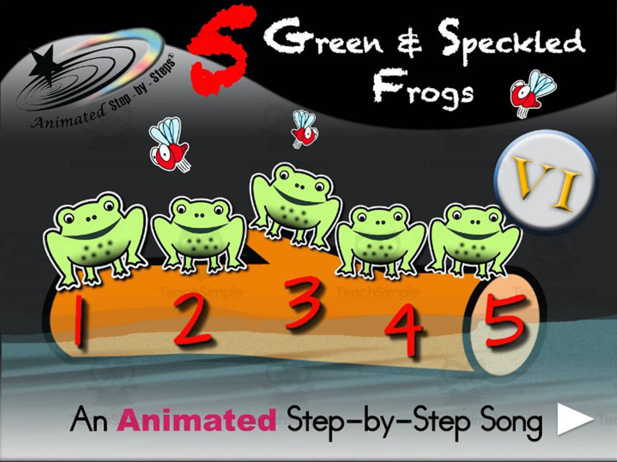 An educational teaching resource from Bloom Resources entitled Animated Song: 5 Green and Speckled Frogs VI downloadable at Teach Simple.