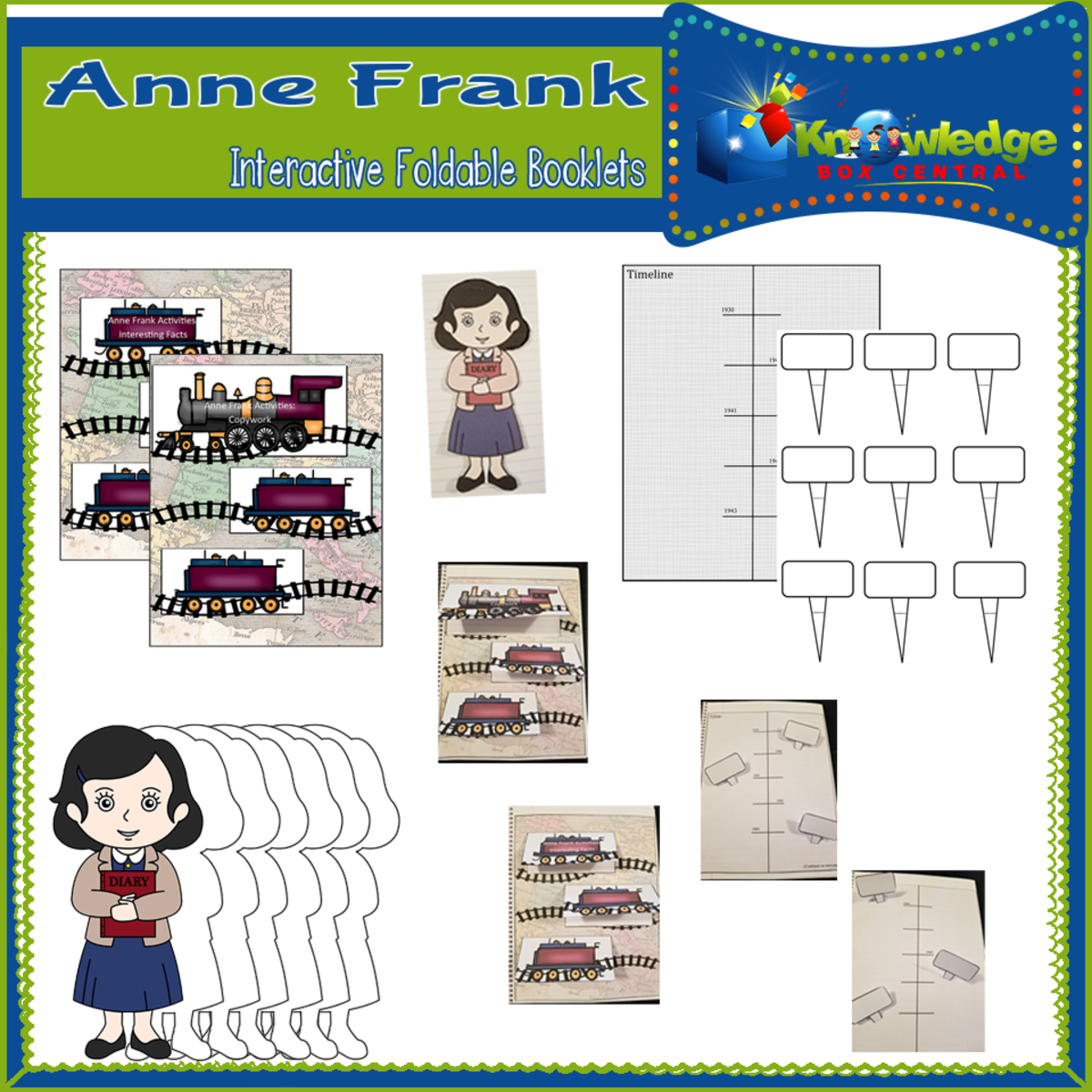 An educational teaching resource from Knowledge Box Central entitled Anne Frank Interactive Foldable Booklets - EBOOK downloadable at Teach Simple.