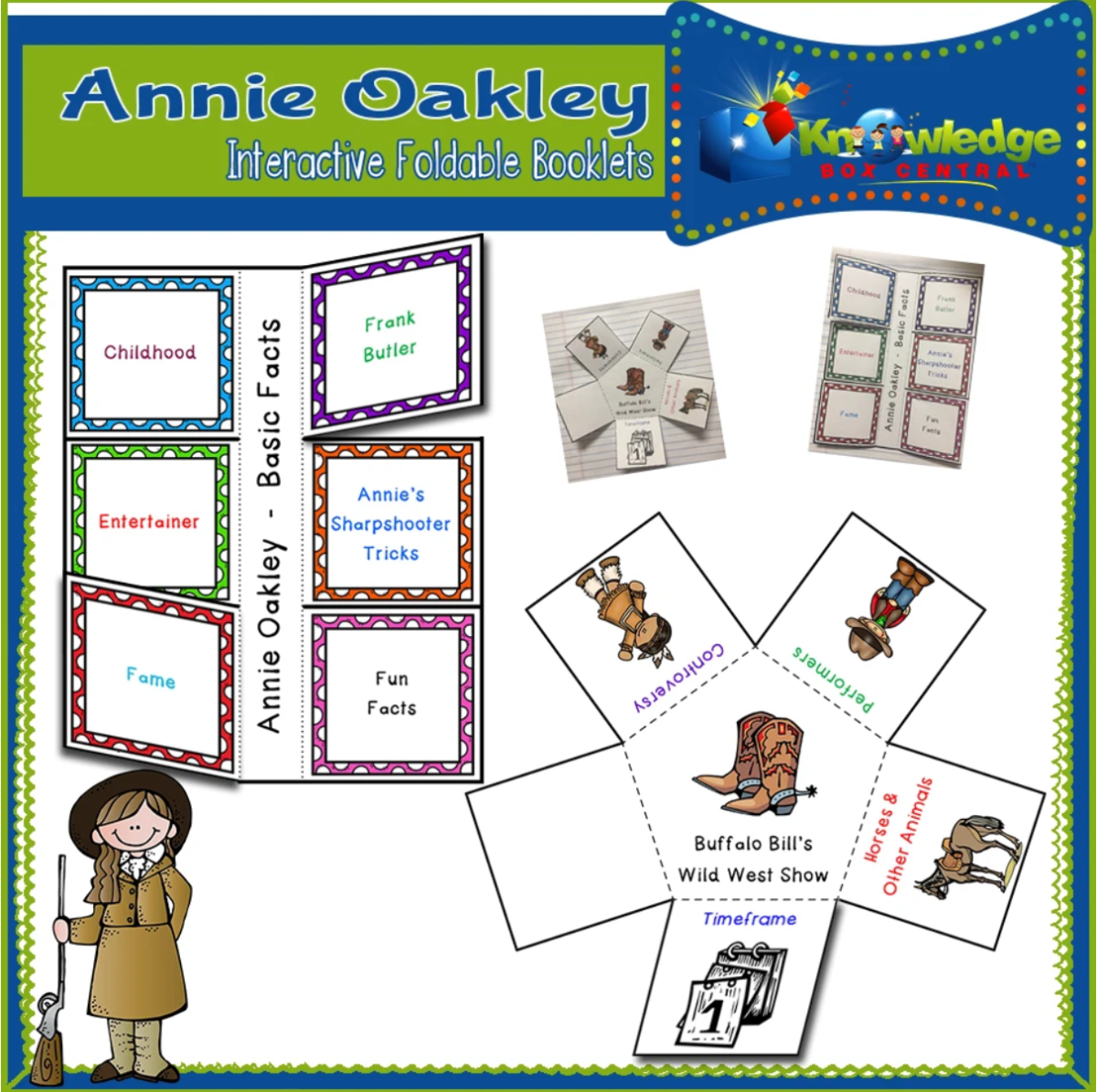An educational teaching resource from Knowledge Box Central entitled Annie Oakley Interactive Foldable Booklets - EBOOK downloadable at Teach Simple.