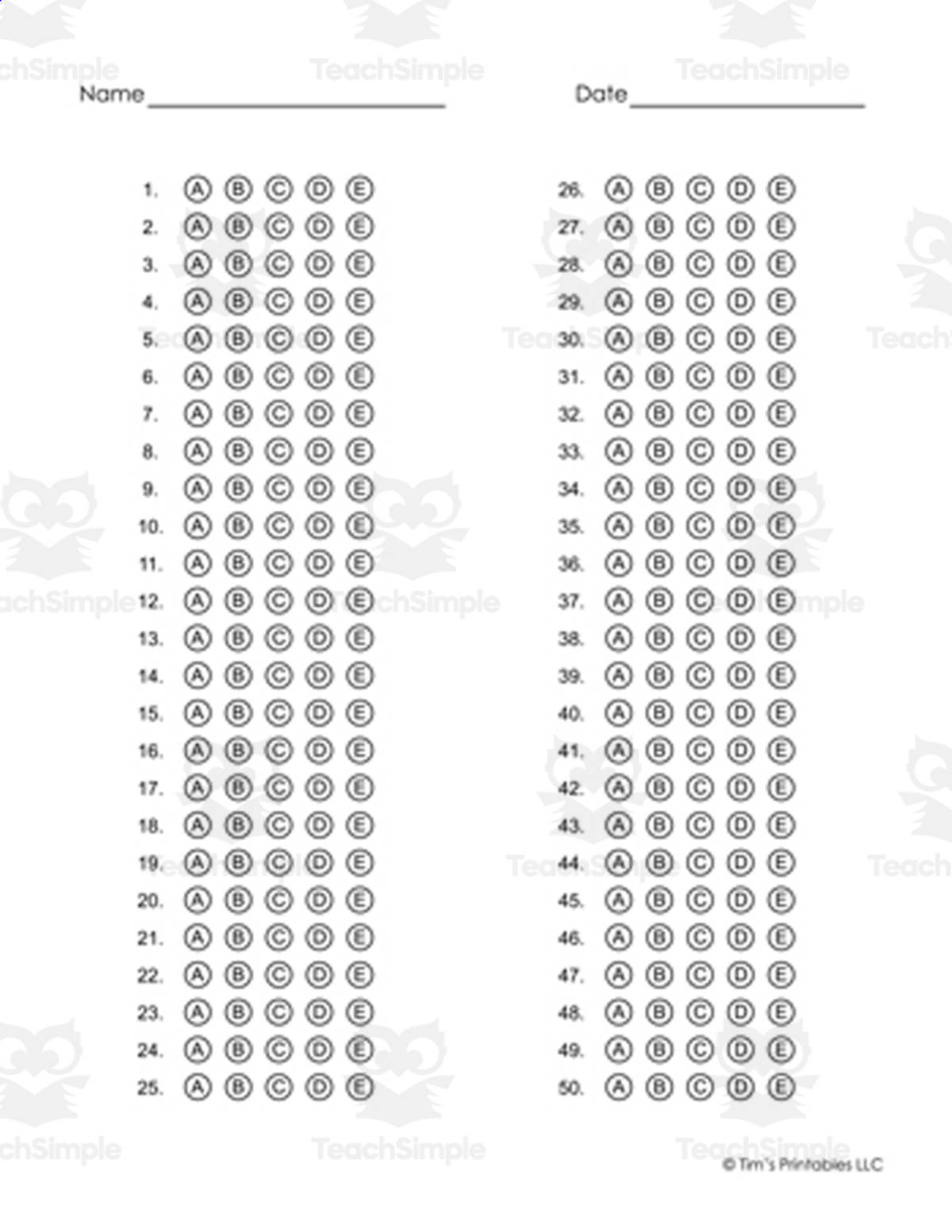 An educational teaching resource from Tim's Printables entitled Answer Sheet Templates downloadable at Teach Simple.