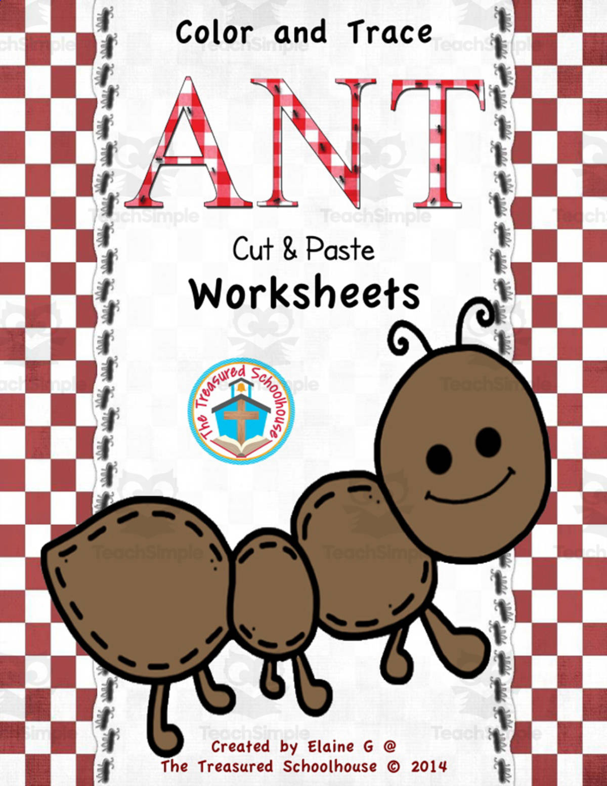 An educational teaching resource from The Treasured Schoolhouse entitled Ant Cut and Paste Worksheets to Color and Trace downloadable at Teach Simple.