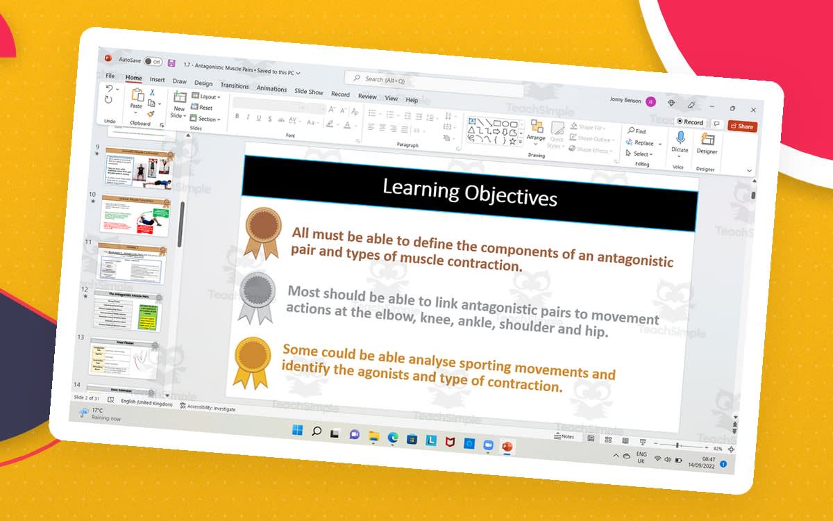 An educational teaching resource from The PE Tutor entitled Antagonistic Muscle Pairs downloadable at Teach Simple.