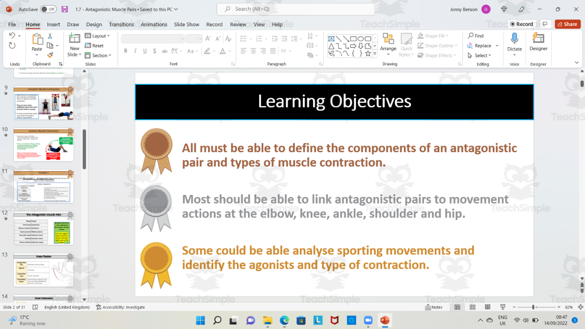 An educational teaching resource from The PE Tutor entitled Antagonistic Muscle Pairs downloadable at Teach Simple.