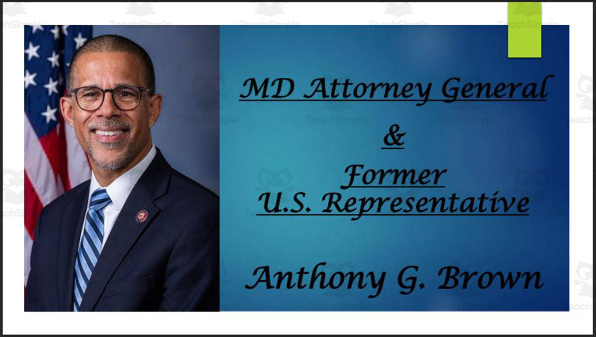 An educational teaching resource from Mr. Matthews Teacher Store entitled Anthony G. Brown (MD Attorney General & Former U.S. Representative) BIO PPT downloadable at Teach Simple.