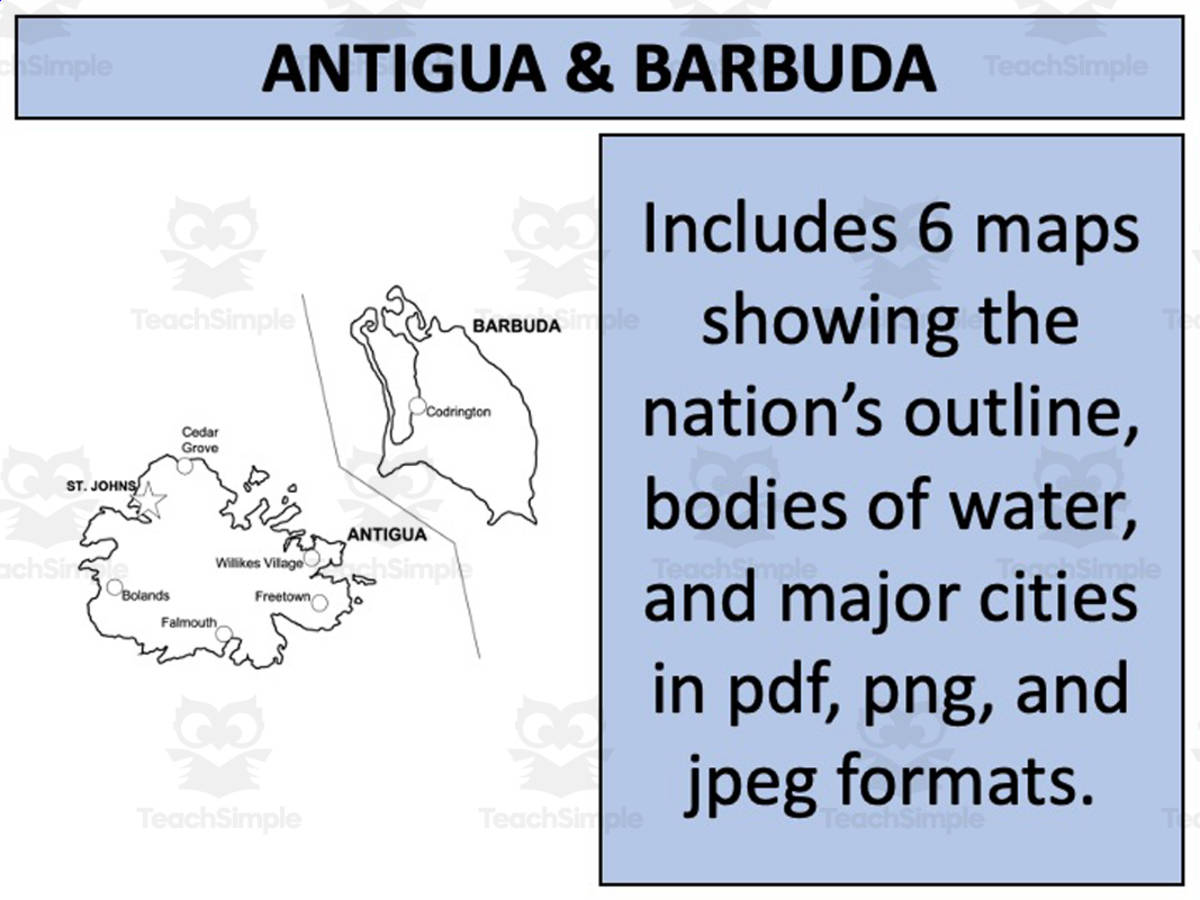 An educational teaching resource from Mr Gray History entitled Antigua and Barbuda Map Resources downloadable at Teach Simple.
