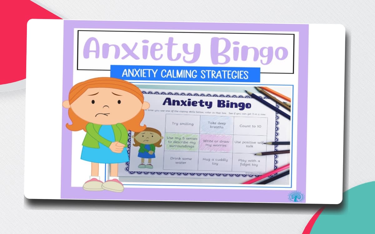 An educational teaching resource from SEN Resource Source entitled Anxiety and Calming Strategies Bingo downloadable at Teach Simple.