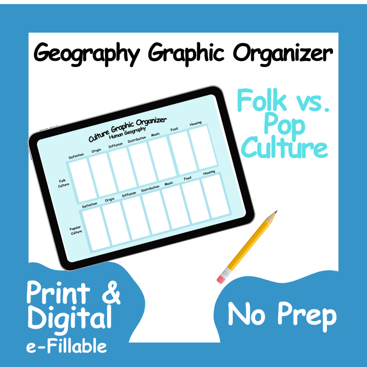 An educational teaching resource from e-Learning with Erin entitled AP Human Geography Folk vs. Pop Culture Graphic Organizer (e-fillable) downloadable at Teach Simple.