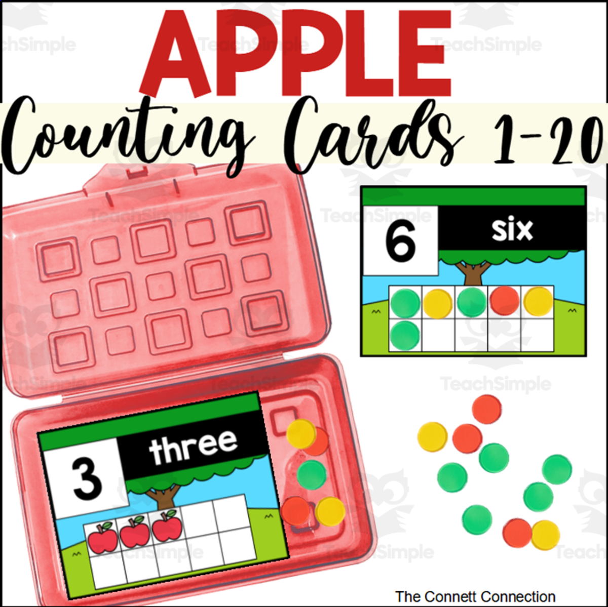 An educational teaching resource from The Connett Connection entitled Apple Counting Cards 1-20 downloadable at Teach Simple.
