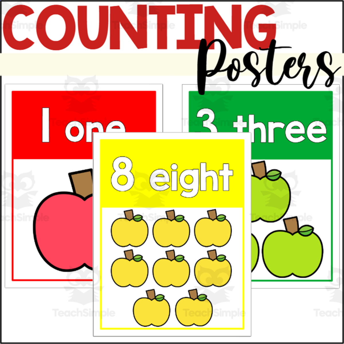 An educational teaching resource from The Connett Connection entitled Apple Counting Posters 1-10 downloadable at Teach Simple.