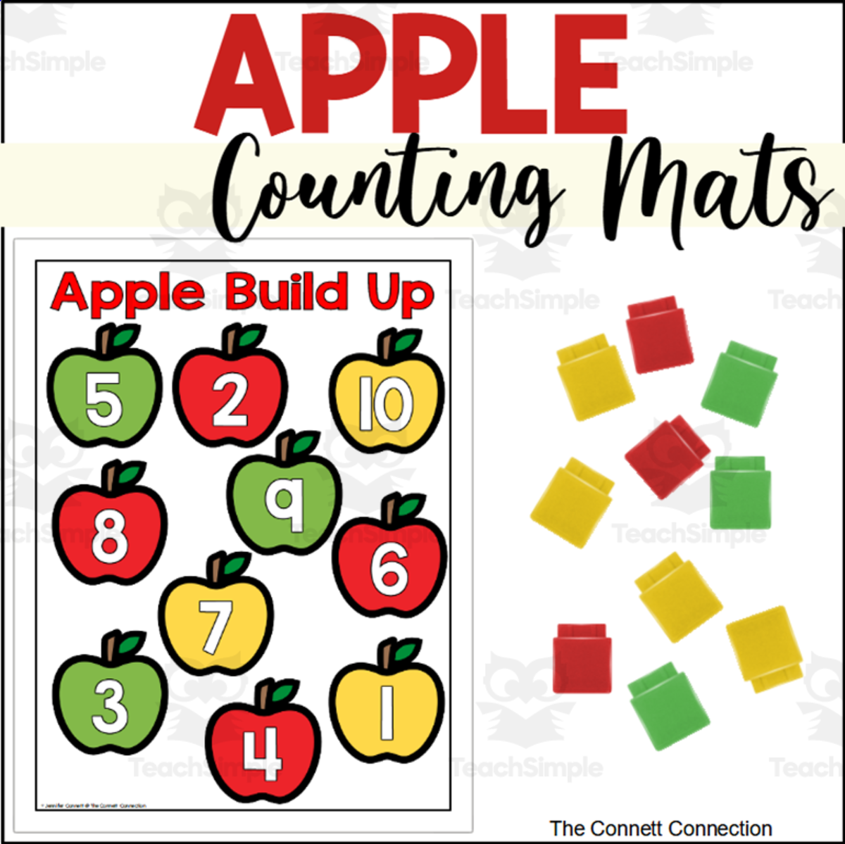 An educational teaching resource from The Connett Connection entitled Apple Counting to 10 Counting Mats downloadable at Teach Simple.