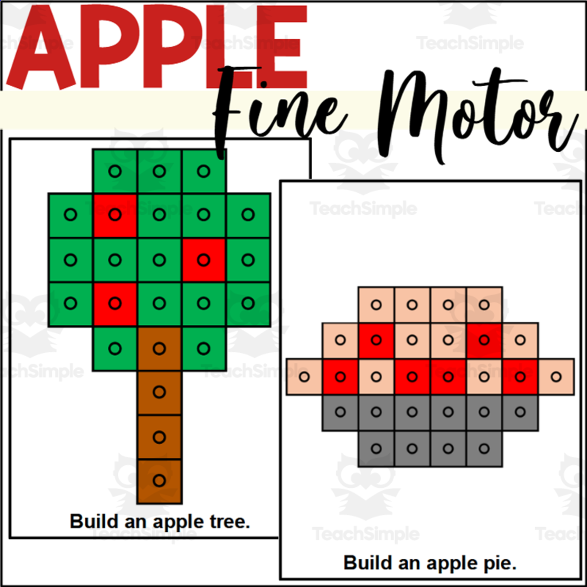 An educational teaching resource from The Connett Connection entitled Apple Fine Motor Activity with Connecting Cubes downloadable at Teach Simple.