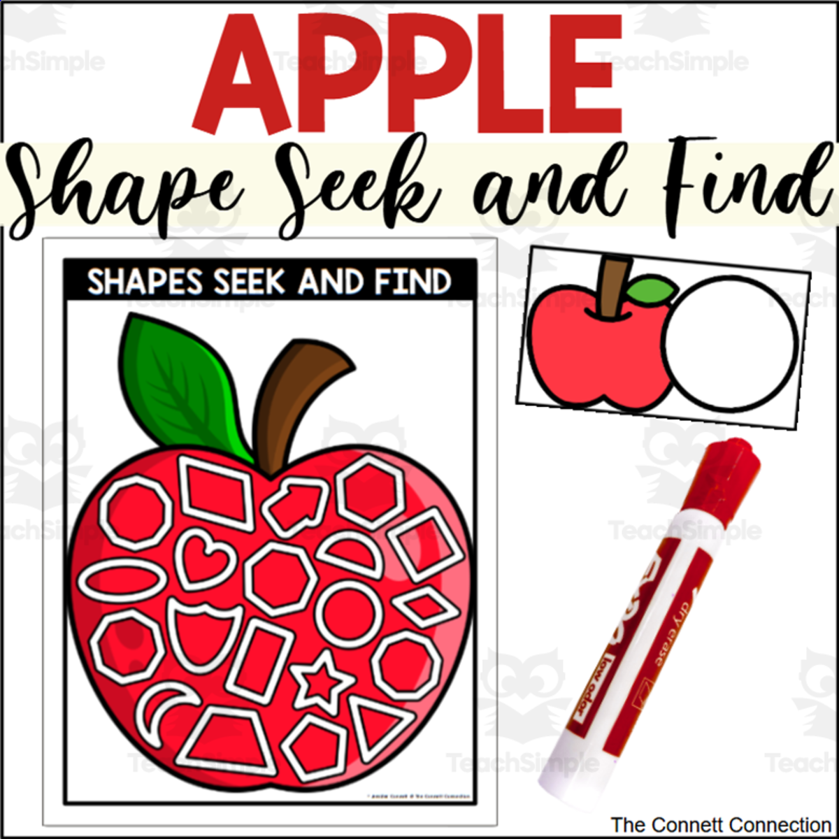 An educational teaching resource from The Connett Connection entitled Apple Shapes Seek and Find Mats downloadable at Teach Simple.