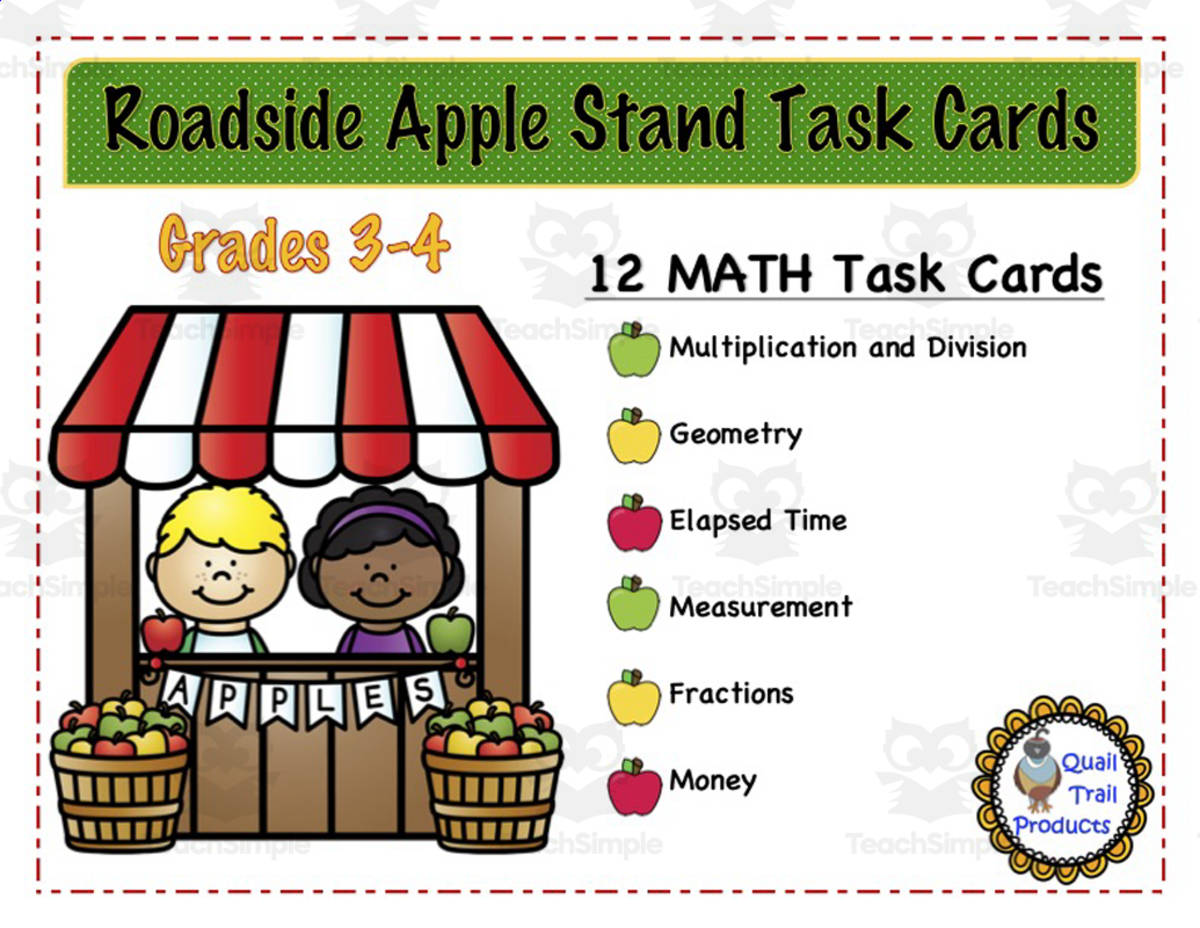 An educational teaching resource from Quail Trail Products entitled Apple Stand Math Task Cards downloadable at Teach Simple.