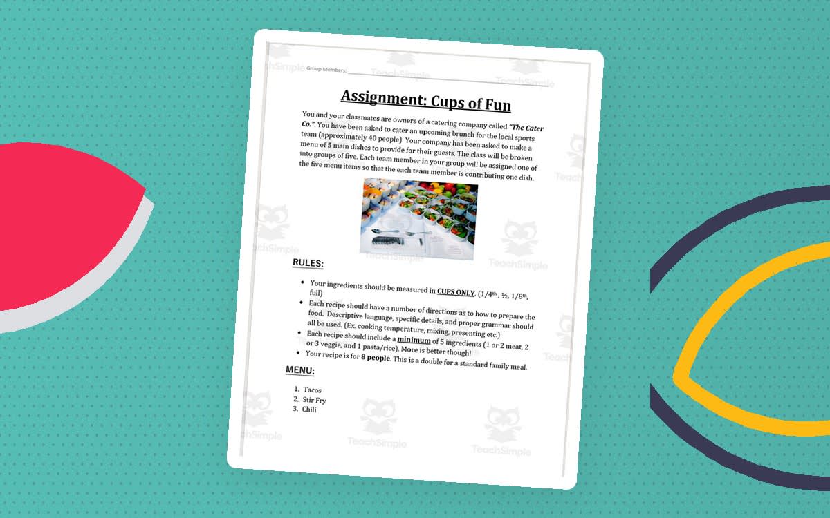 An educational teaching resource from Mitchell Zuvela entitled Applied Math: Cups of Fun Project downloadable at Teach Simple.