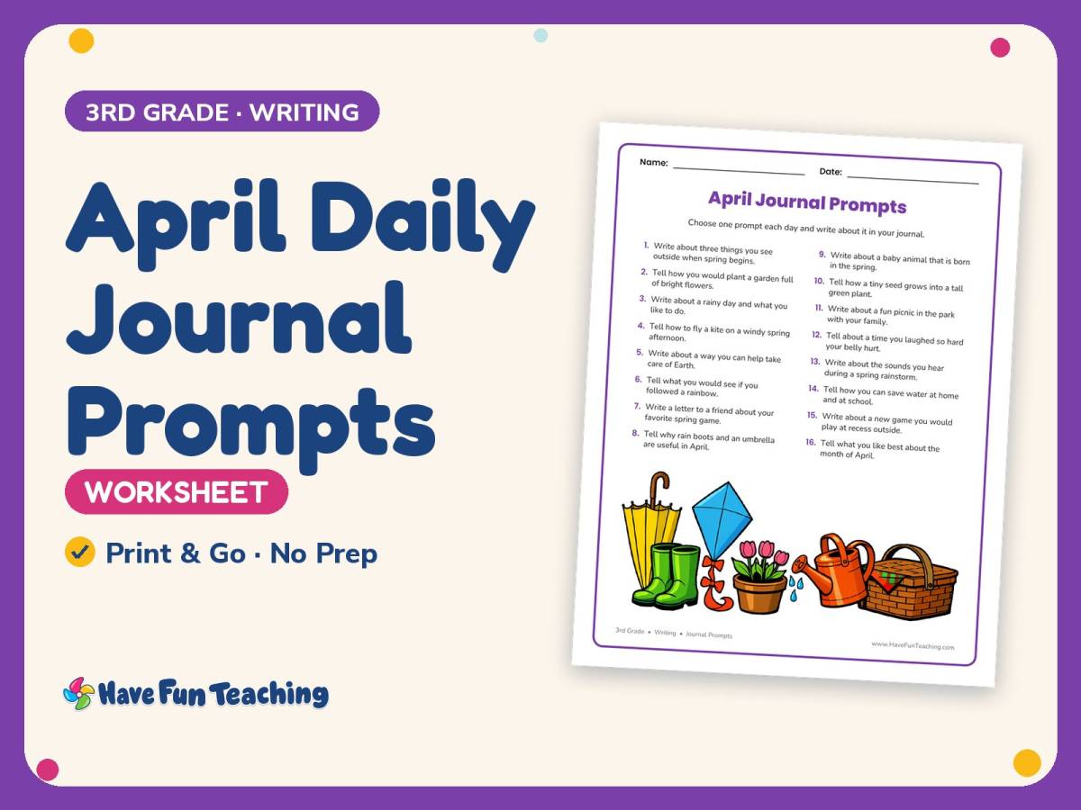 April Daily Journal Prompts Worksheet – 3rd Grade Journals Practice preview