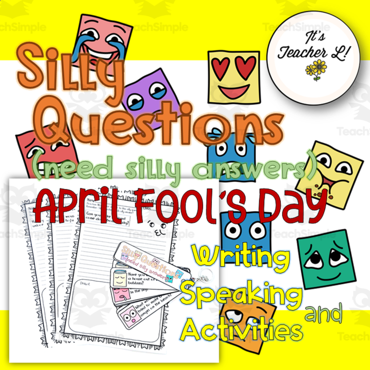 An educational teaching resource from It's Teacher L entitled April Fools' Day Writing Worksheets and Speaking Task Cards downloadable at Teach Simple.