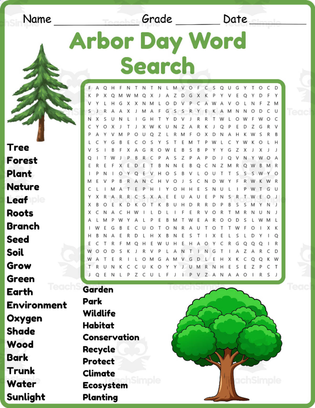 An educational teaching resource from Classsimple entitled Arbor Day (Colorado) Word Search 2nd 3rd 4th 5th Grade Worksheet downloadable at Teach Simple.