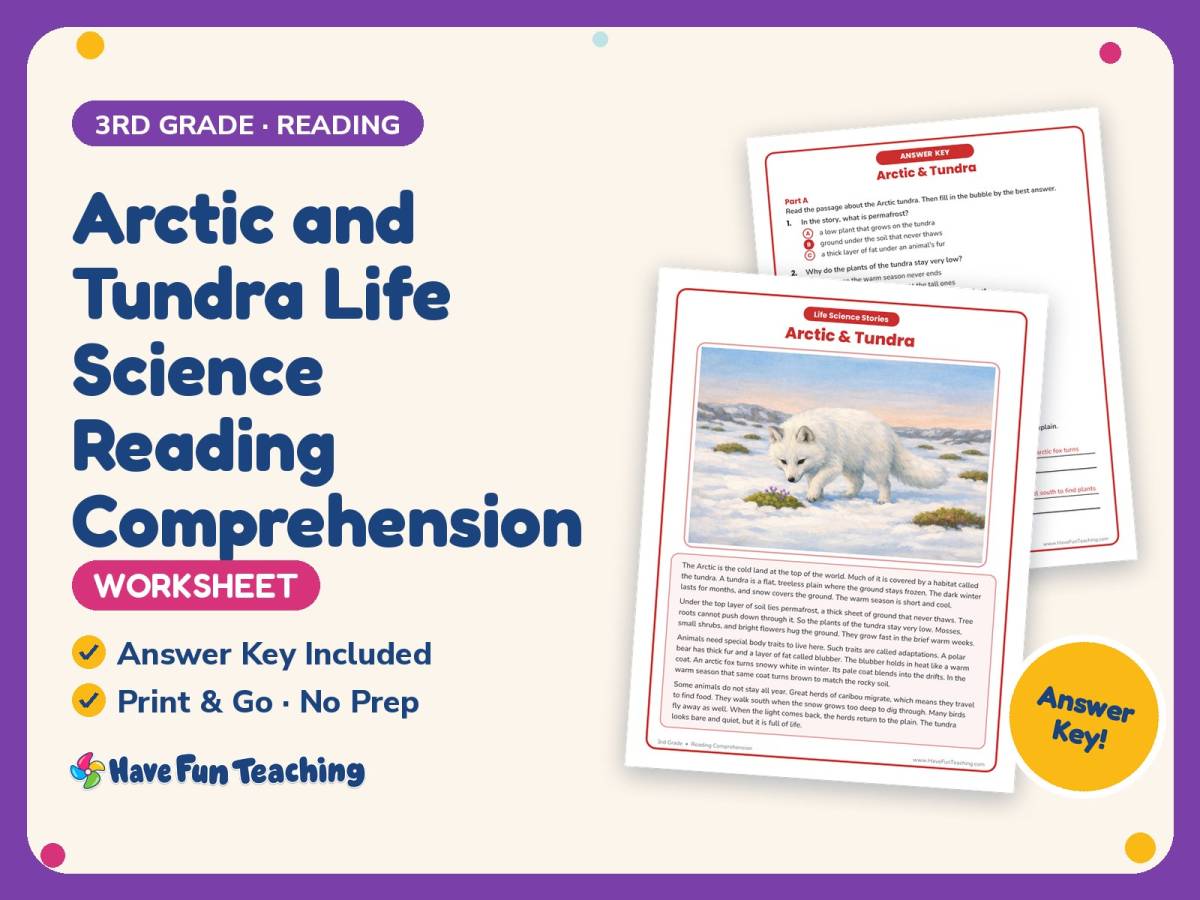 Arctic and Tundra Life Science Reading Worksheet – 3rd Grade Landforms preview
